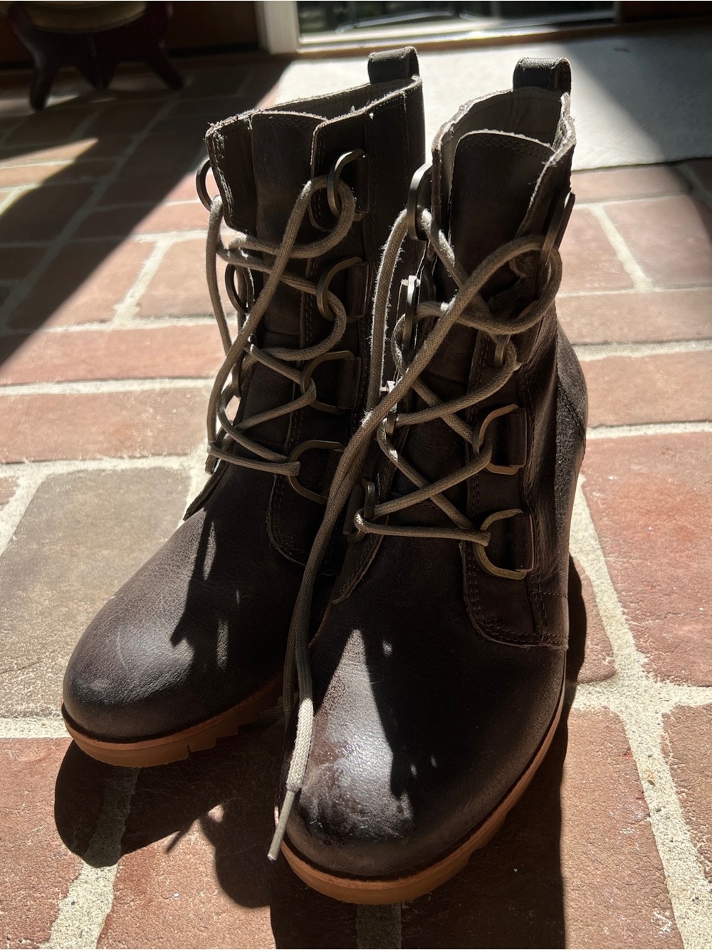 Sorel Brown Lace-Up Leather Ankle Boots
